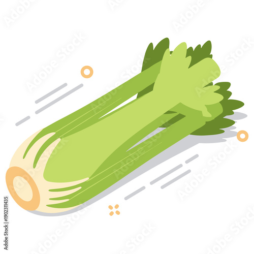 Cartoon celery stalk on white background for healthy eating concepts