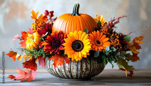 Autumnal Abundance - A Pumpkin and Sunflower Centerpiece for Thanksgiving.