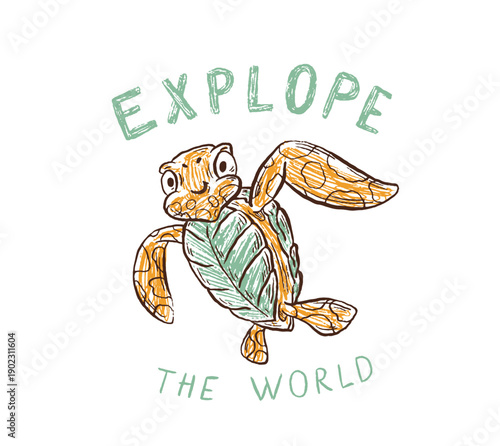 Cute adventurous turtle. Explore the World