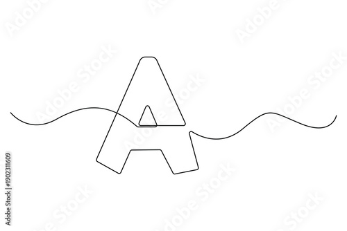 Continuous one line drawing of letter A alphabet illustration
