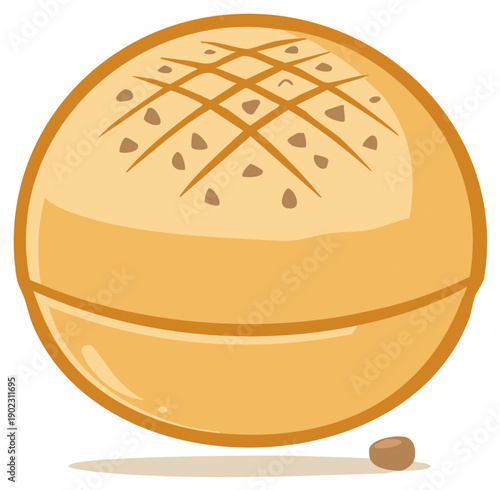 Stylized Sweet Melon Bread with Crisscross Topping and Scattered Seeds