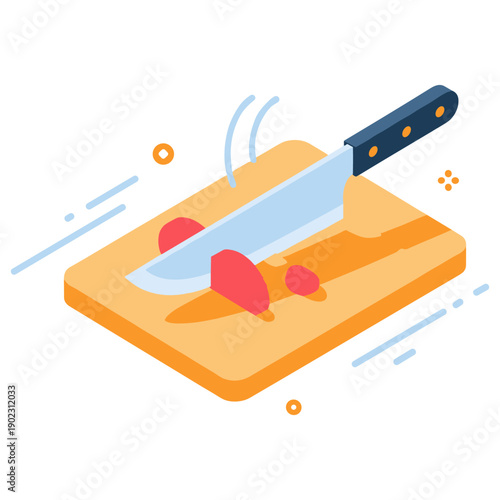 Vector illustration of knife chopping vegetables on cutting board