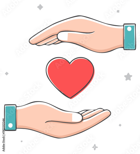 Human hands protecting a vibrant red heart symbolizing care compassion and giving