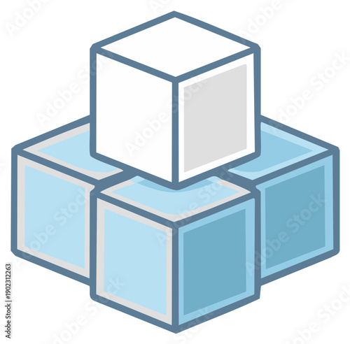 Stacked ice cubes illustration, cold refreshment, chilled icy cube, and frozen block cooling concept