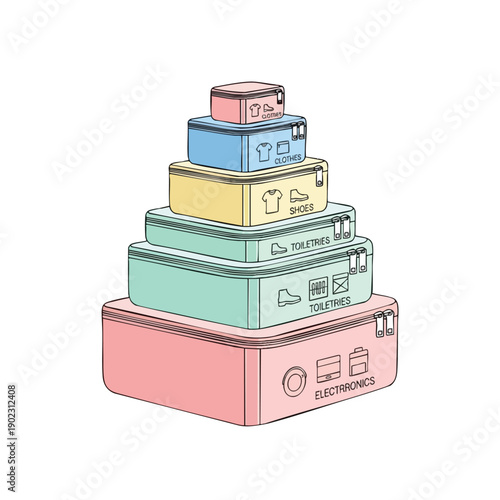 Colorful Suitcase Pyramid Illustration