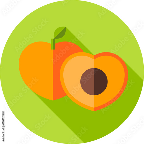 Bright Peach and Halved Apricot Icon – Juicy Summer Stone Fruit Illustration for Jam Labels, Organic Markets, Desserts, Smoothies and Healthy Snack Designs


