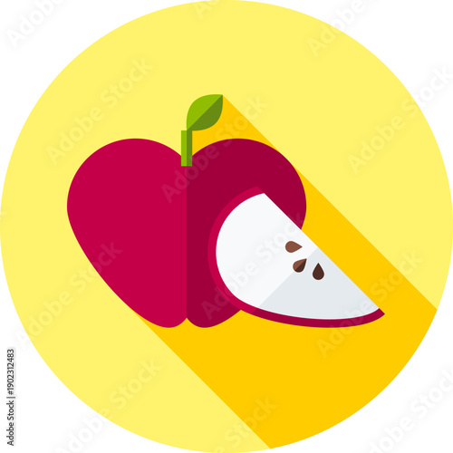 Red Apple with Slice Icon – Fresh Juicy Fruit Illustration for School Lunches, Healthy Snacks, Organic Markets, Juice Labels and Wellness Lifestyle Designs

