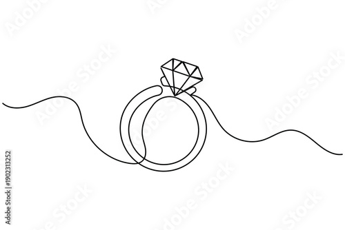Diamond ring continuous one line art drawing  jewelry design  wedding engagement icon