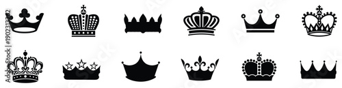 Royal Crown Icon Set – Black and White Vector Collection

