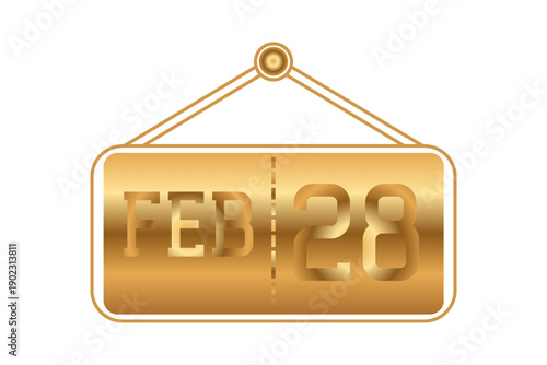 28 February calendar single day, week vector, illustration icon. golden and white color background calendar page vector for of the month February 28