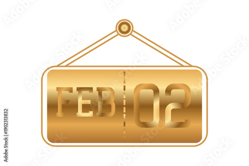 2 February calendar single day, week vector, illustration icon. golden and white color background calendar page vector for of the month February 2