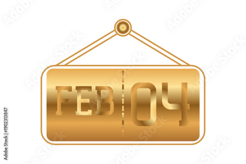 4 February calendar single day, week vector, illustration icon. golden and white color background calendar page vector for of the month February 4