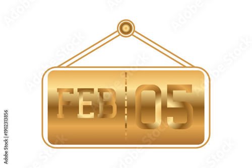 5 February calendar single day, week vector, illustration icon. golden, and white color background calendar page vector for of the month February 5