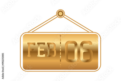 6 February calendar single day, week vector, illustration icon. golden and white color background calendar page vector for of the month February 6