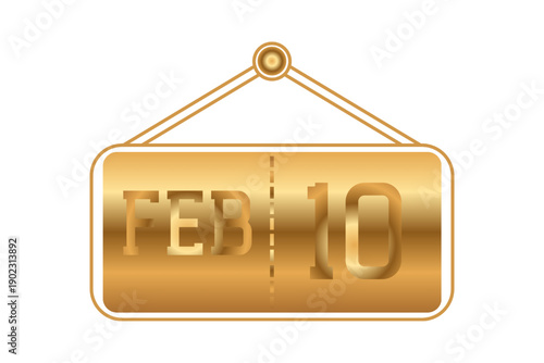 10 February calendar single day, week vector, illustration icon. golden and white color background calendar page vector for of the month February 10