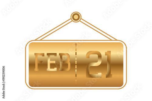21 February calendar single day, week vector, illustration icon. golden and white color background calendar page vector for of the month February 21