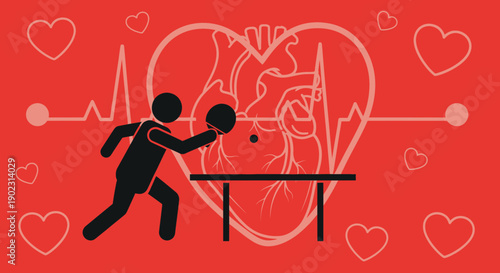 Man playing table tennis with a heart in the background.