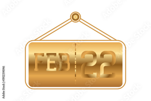 22 February calendar single day, week vector, illustration icon. golden and white color background calendar page vector for of the month February 23