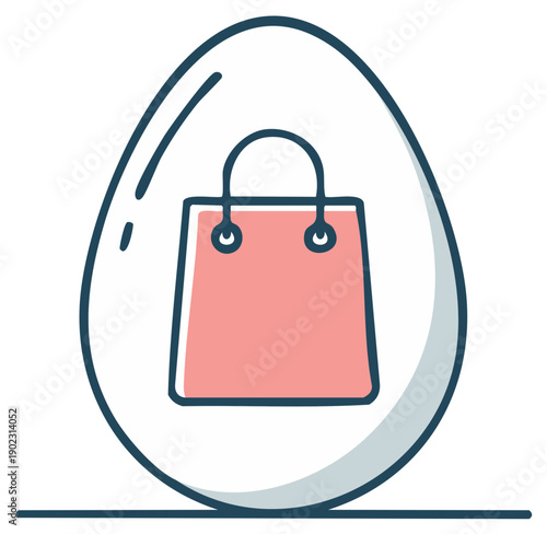 Egg Shaped Illustration with Pink Shopping Bag Inside Symbolizing Holiday Sales