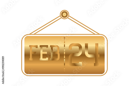 24 February calendar single day, week vector, illustration icon. golden and white color background calendar page vector for of the month February 24