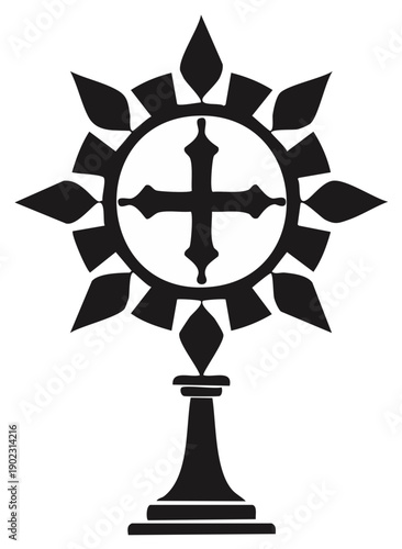 Christian monstrance silhouette with a holy cross, a religious symbol of Eucharistic adoration