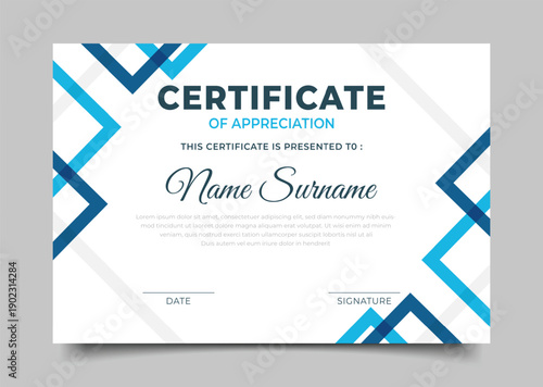 Modern Business Certificate of appreciation template geometric triangle design decoration