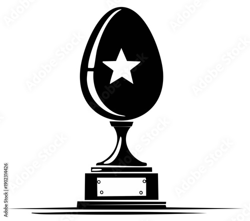 Black trophy with egg and star on top, for awards and achievements