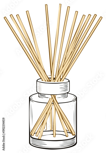 Fragrance Diffuser Sticks in Glass Bottle Artistic Rendering Aroma Relaxing Scent
