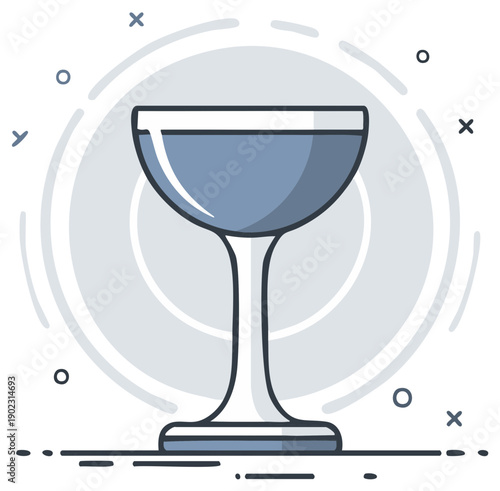 Elegant Coupe Glass Illustration Minimalist Drinkware Liquor Cocktail Party Celebration