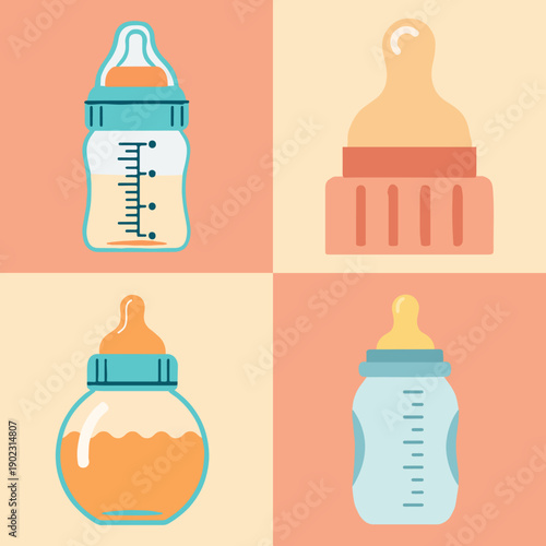 set illustration vector graphic of baby pacifier bottle