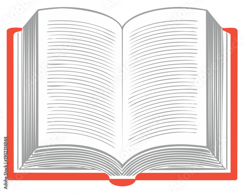 Open Book Illustration with Lined Pages and Red Cover for Education