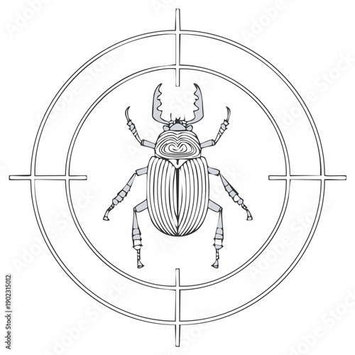 A stag beetle insect bug in the center of a target scope crosshairs illustration
