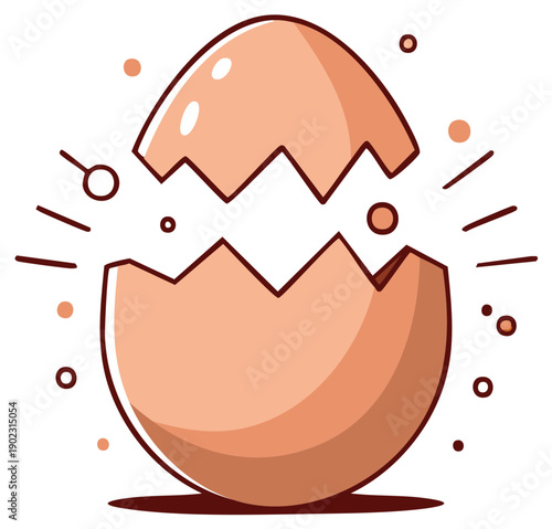 Cartoon cracked egg illustration with hatching concept, springtime imagery and birth