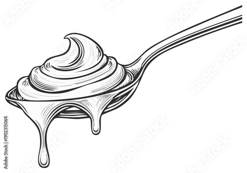 Illustration of a spoon filled with whipped cream and dripping