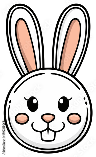 Cute smiling cartoon rabbit head with long ears and buck teeth