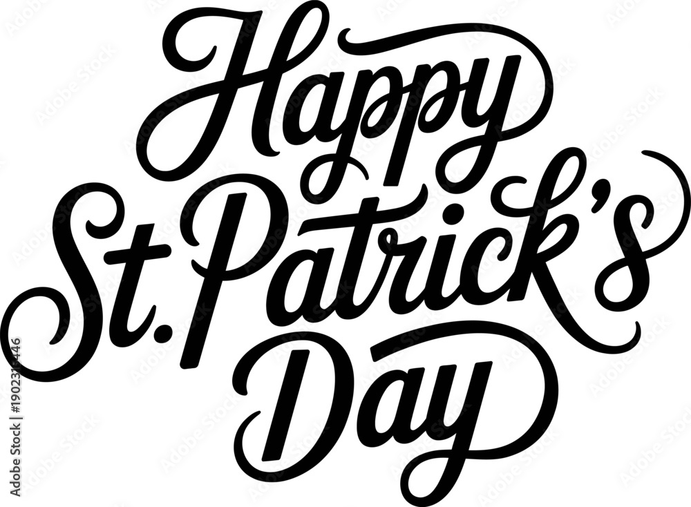 Obraz premium Happy St. Patrick's Day Vertical Calligraphy Script Black Vector Lettering