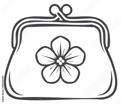 Elegant Outline Coin Purse with Floral Embellishment Decorative Line Art Design