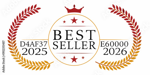 A golden laurel wreath encircles a badge proclaiming best seller with stars