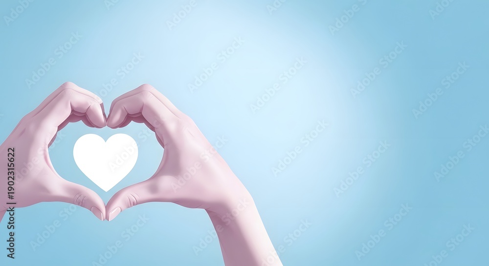 Fototapeta premium Hands forming a heart shape on a blue background
