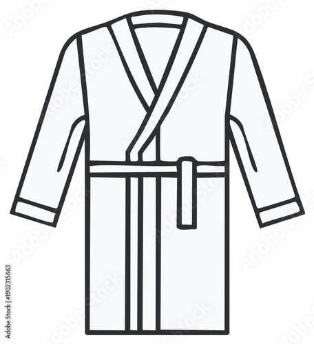 Minimalist outline of a cozy bathrobe, lifestyle icon in monochrome