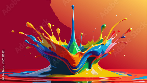 Vibrant paint splash on a red and orange gradient background