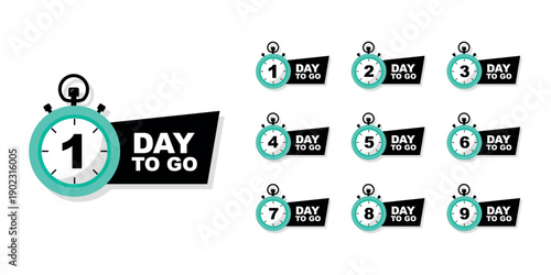 Countdown number 1, 2, 3, 4, 5, 6, 7, 8, 9, of days. Sale time countdown. Count down vector banner template. Number of days left. Promotional banners. Offer timer, sticker limited to few days
