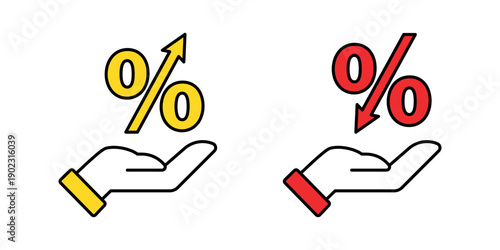 Percentage with arrow up and down. Banking, credit, interest rate. The concept of trading and trading on the finance exchange. Vector illustration
