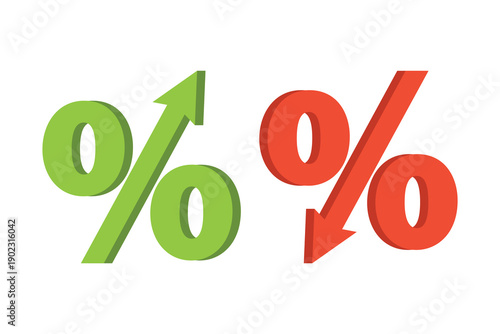 Percentage with arrow up and down. Banking, credit, interest rate. The concept of trading and trading on the finance exchange. Vector illustration