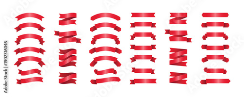 Set of red ribbons. Simple ribbons collection. Banner for advertising and marketing promotion curved linear decorations for discounts and offer forms. Ribbon stripes template set