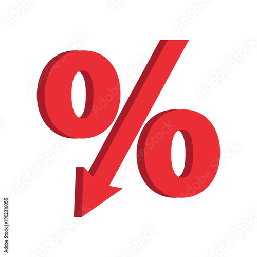 Percentage with arrow down. Banking, credit, interest rate. The concept of trading and trading on the finance exchange. Vector illustration