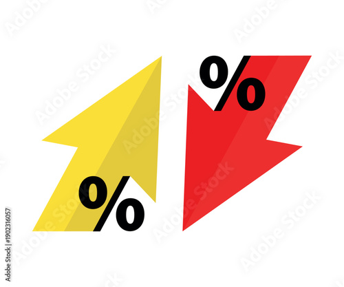 Percentage with arrow up and down. Banking, credit, interest rate. The concept of trading and trading on the finance exchange. Vector illustration