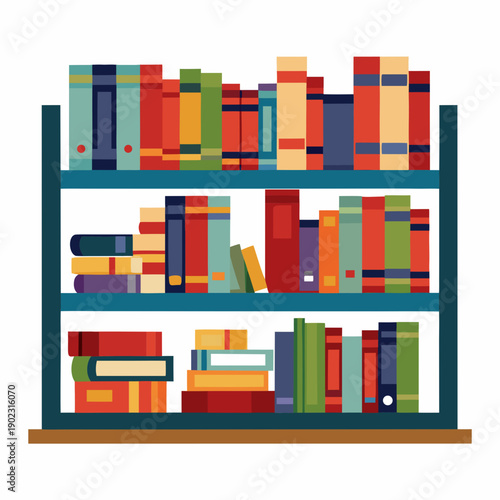 Colorful bookshelf filled with books in modern library setting