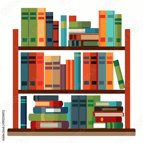 Colorful bookshelves with assorted books in modern design