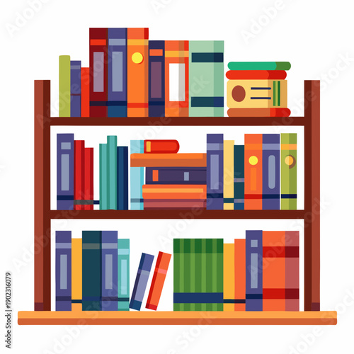 Colorful bookshelf filled with books in modern home library